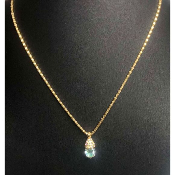 1046 Givenchy Gold Tone crystal briolette drop Pendant Necklace 16-18" long - Picture 1 of 3